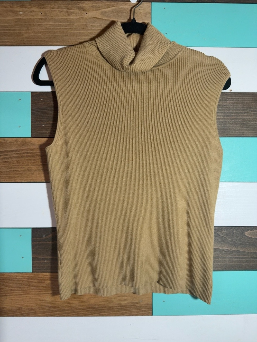 Apostrophe Ribbed Turtleneck Tank - Tan